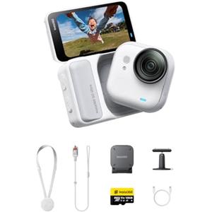 Insta360 GO Ultra Pack Base Bianco Artico- action cam mini 4K a mani libere, indossabile, superba in bassa luce, montala ovunque, stabilizzazione FlowState, 200 min di carica, impermeabile 10m