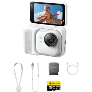 Insta360 GO Ultra Pack Standard Bianco Artico 128GB- action cam mini 4K a mani libere, indossabile, superba in bassa luce, montala ovunque, stabilizzazione FlowState, 200 min di carica, bici e corsa