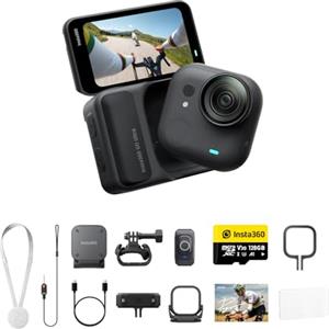 Insta360 GO Ultra Pack ciclismo premium Nero-action cam mini 4K a mani libere, indossabile, superba in bassa luce, montala ovunque, stabilizzazione FlowState,200 min di carica, impermeabile 10m, bici