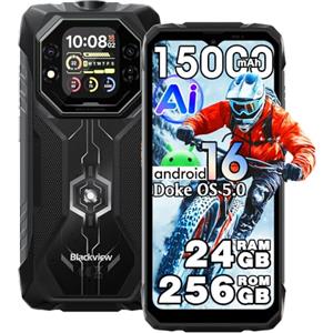 Blackview Rock 1 Android 16 Rugged Smartphone 4G, 24GB+256GB, 6.56" FHD+Doppio Display, 15000mAh Telefono Robusto, 16MP+20MP Visione Notturna, Telefono Impermeabile IP68, NFC, OTG, Gemini Al, Nero