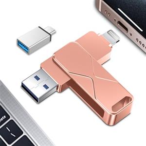 Tenggya Chiavetta Usb,Mfi Certified Lightning Memoria Esterna Pen Drive Penna Usb Chiavette 3 In 1 per iPhone,iPad,iOS,Macbook,Android,Pc Nero (Rose, 256)