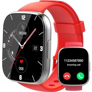 Puqo Smartwatch Uomo Donna, Nuovo 1,95'' Orologio Smartwatch Effettua/Risposta Chiamate, 112 Modalità Sportive Fitness Tracker con Contapassi/Sonno/Cardiofrequenzimetro, IP68 Smart Watch, Rosso