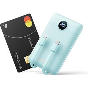 WeeFancy Power Bank 10000mAh 22,5W Caricatore Portatile Ricarica Rapida Mini Powerbank con Cavi Integrati Batteria Esterna con 3 Uscite & 3 Ingressi per iPhone Samsung Huawei Xiaomi iPad ecc. (Blu)