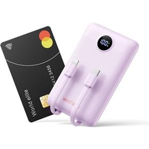 WeeFancy Power Bank 10000mAh 22,5W Caricatore Portatile Ricarica Rapida Mini Powerbank con Cavi Integrati Batteria Esterna con 3 Uscite & 3 Ingressi per iPhone Samsung Huawei Xiaomi iPad ecc. (Viola)