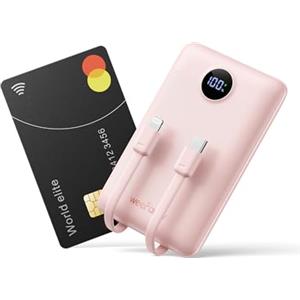WeeFancy Power Bank 10000mAh 22,5W Caricatore Portatile Ricarica Rapida Mini Powerbank con Cavi Integrati Batteria Esterna con 3 Uscite & 3 Ingressi per iPhone Samsung Huawei Xiaomi iPad ecc. (Rosa)