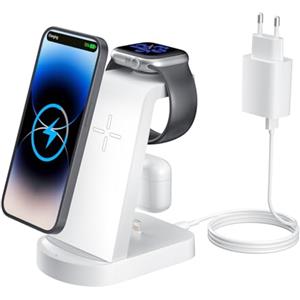 INNISTO Caricatore Wireless,INNISTO 3 In 1 Caricabatterie Wireless Induttiva,stazione ricarica Compatibile Con iPhone 17/16/15/14/13/12 Pro/Pro Max,Apple Watch Ultra/10/9/8/7/6/5/SE/SE2 AirPods321/Pro1 Bianco