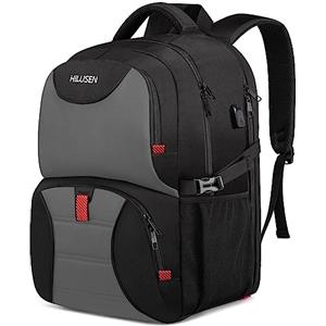 HILUSEN Zaino Porta PC 17.3 Pollici Uomo Grande 50L Impermeabile Pranzo Zaino Lavoro con Caricatore USB Zaino Laptop Computer Notebook Zaini per PC Portatili Viaggio Ufficio Scuola Università-Grigio