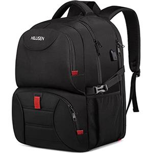 HILUSEN Zaino Uomo Grande 50L, Porta PC 17.3 Pollici Lavoro Impermeabile Pranzo Zaino con Caricatore USB, Laptop Computer Notebook Zaini per PC Portatili Viaggio Ufficio Scuola Università-Nero