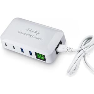 Ideallife Stazione di Ricarica USB a 4 Porte da 70W 12A, Caricatore PD 20W e Hub Multi Porta QC3.0 Con Display LCD, Compatibile Con iPhone