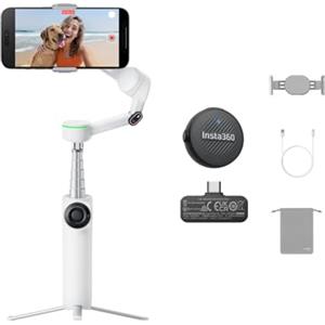 Insta360 Flow 2 Pro Pack Microfono Bianco-Gimbal per smartphone AI, Stabilizzazione a 3 Assi, Apple DockKit, Microfono Air, Tracciamento gruppo e panoramica 360°, Treppiede/Selfie Stick Integrati