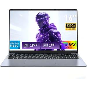 FUNYET Computer Portatile da 16 pollici, 16 GB di RAM, SSD da 1 TB,Laptop Win 11 Pro,Laptop processore N150 (fino a 3,6 GHz), 6000 mAh, Notebook FHD 1920*1200,tastiera retroilluminata, WiFi5 USB 3.0