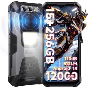 FOSSiBOT F106 Pro Rugged Smartphone Android 14, 6.58''FHD Celluare Antiurto, 12000mAh/30W Telefono Indistruttibile, 15GB + 256GB/TF 1TB Rugged Phone, 512LM Lighting/110dB Altoparlante - Dual SIM/NFC