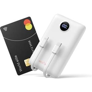 WeeFancy Power Bank 10000mAh 22,5W Caricatore Portatile Ricarica Rapida Mini Powerbank con Cavi Integrati Batteria Esterna con 3 Uscite & 3 Ingressi per iPhone Samsung Huawei Xiaomi iPad ecc. (Bianco)