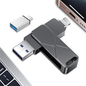 Tenggya Chiavetta Usb,Mfi Certified Lightning Memoria Esterna Pen Drive Penna Usb Chiavette 3 In 1 per iPhone,iPad,iOS,Macbook,Android,Pc Nero (Black, 256)