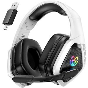 Tatybo Cuffie Gaming Wireless per Ps5 Ps4, Bluetooth Cuffie 2.4 GHz USB e Type-C con Microfono 7.1 Qualità Audio,Batteria 40Ore,Cuffie Pc per Mac Laptop Mobile Switch,Nero-Bianco