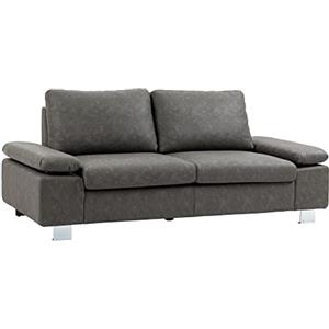 HOMCOM Divano Moderno a 3 Posti Reclinabile e Salvaspazio in Pelle PU con Braccioli Regolabili e Seduta Imbottita per Salotto e Ufficio,200x88x86 cm, Grigio