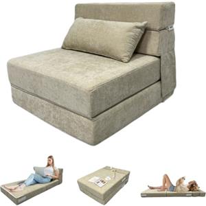 ANONER 70 x 190 cm Divano letto pieghevole, con cuscino, la sedia si può convertire in materasso, coperta di Divano rimovibile, perfetto per piccole stanze e spazi multifunzionali, Beige