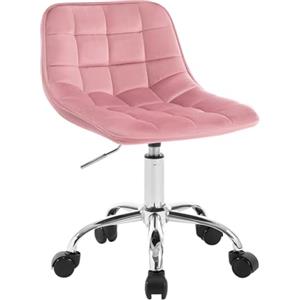 WOLTU Sedia per Studio Infantile Girevole Senza Braccioli, Sedia da Scrivania per Bambini con Rotelle, Altezza Regolabile, Velluto, Rosa