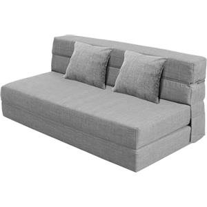 ANONER Divano Pieghevole Futon 203 × 152 cm, Divano Letto Futon con Cotone di Memoria e 2 Cuscino, Materasso Pieghevole Lavabile Set per Loft del Soggiorno, Grigio Chiaro