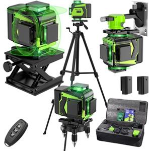 Tdyon Livello Laser Cantiere Autolivellante 360° x 4, Lazer Livelli 4D 16 Linee Laser con treppiede, Autolivellante e Modalità Pulsata Esterna, 2 x Batteria, Livellamento Automatico, Supporto Rotante