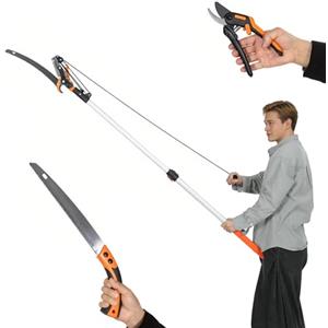 Outsunny Seghetto Manuale da Giardino 2-in-1 con Asta Telescopica in Alluminio da 135-199cm, Sega da Potatura e Cesoie con Blocco di Sicurezza per Palme, Arbusti e Rami Alti