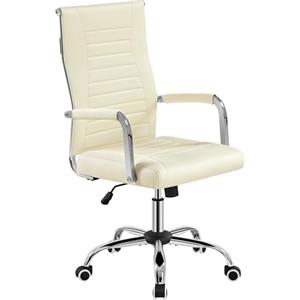 Yaheetech Sedia/Poltrona da Ufficio Ergonomica con Schienale Alto Reclinabile in Finta Pelle da Scrivania a Rotelle Girevole Altezza Regolabile Beige