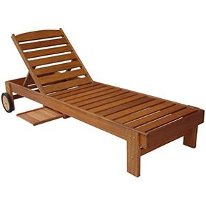 AVANTI TRENDSTORE - Molina - Sdraio da giardino in legno di teak con schienale regolabile, rotelle e poggiabevande integrato, dimensioni: LAP 183x82,5x66 cm