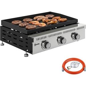 Outsunny Barbecue a Gas Portatile a 3 Bruciatori da 9 KW in Acciaio Inox, Griglia BBQ a Gas Propano da Tavolo con Vaschetta Raccogli Grasso, Regolatore, per Giardino Balcone Campeggio Picnic, Nero