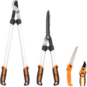 Outsunny Set da Giardinaggio 4 Pezzi con Cesoie, Troncarami, Forbici da Potatura e Seghetto Pieghevole, Strumenti Resistenti con Lame Affilate e Manico in Alluminio Morbido