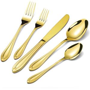 univinlions univionlions Set di posate per 4 persone, 20 pezzi Posate in acciaio inossidabile lucido Include coltelli, forchette e cucchiai stoviglie dorate