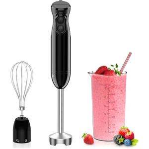 Bonsenkitchen Frullatore ad Immersione 3 in 1 Portatile, Frullatore Elettrico a Immersione da 1000 W, Frusta per Uova, Bicchiere da 700 ml per Preparare Pappe, Salsa, Zuppe, Nero- HB3202