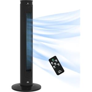 HOMCOM Ventilatore a Torre 45W a 4 Modalità e 3 Velocità con Timer da 12h, Ventilatore da Terra in ABS con Telecomando e Filtri dell'Aria, Ø31.5x93 cm, Nero