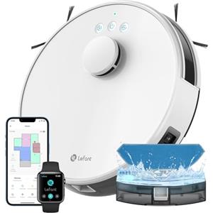 LEFANT M1 Robot Aspirapolvere Lavapavimenti con Mappatura Laser dToF, Doppia Spazzola Laterale, 5500Pa, Autonomia 200 Min, Controllo APP Alexa Google, Ideale per Peli Animali, Bianco