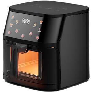 SMART-J Friggitrice ad Aria 8L 1400W con Schermo Touch a Colori - 0-200°C, 7 Programmi Automatici (Patatine, Pizza, Carne, Pesce, Ali, Frutta Secca, Riscaldamento) - Griglia + Ricettario Inclusi