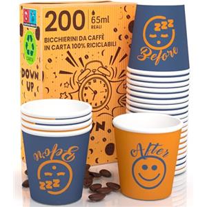 Eurocali 200 Bicchierini in Carta per caffè 65ml DownUP Blue Bicchieri Ecologici Biodegradabili Monouso Piccoli Asporto Bevande Calde
