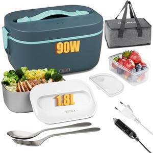 Nulmvic Scaldavivande Elettrico Portatile 90W - 1,8L Porta Pranzo Riscaldabile - 220V/12V/24V Scalda Vivande Portatile Elettrico per Auto Camion e Ufficio