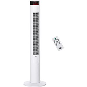 HOMCOM Ventilatore a Torre con 3 Velocità 4 Modalità, 45W, Timer 12h, Ventilatore a Colonna con Oscillazione 70°, Pannello LED e Telecomando, Bianco