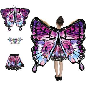 HAGOT Butterfly Wings Kids Cape, Costume da Farfalla per Bambini, Ali da Fata Farfalla, Ali da Fata,Fasce e Adesivi, Adatto per Halloween Party Dress up