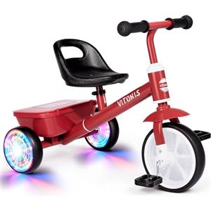 VITONIS Triciclo per bambini dai 2 anni in su, bicicletta senza pedali per bambini dai 24 mesi ai 5 anni, con due ruote illuminate a LED, regali e giocattoli per bambini e bambine, rosso