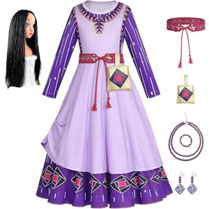 YOSICIL Wish Asha Costume Bambina Asha Vestito con Accessori con parrucca per Natale Compleanno Halloween Carnevale Festa Cosplay Asha Costume,Viola 110