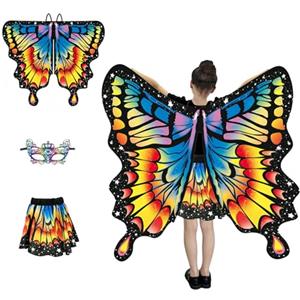 HAGOT Butterfly Wings Kids Cape, Costume da Farfalla per Bambini, Ali da Fata Farfalla, Ali da Fata,Fasce e Adesivi, Adatto per Halloween Party Dress up