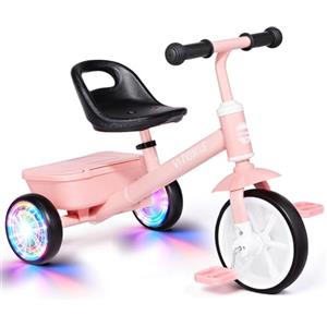 VITONIS Triciclo per bambini dai 2 anni in su, bicicletta senza pedali per bambini dai 24 mesi ai 5 anni, con due ruote illuminate a LED, regali e giocattoli per bambini e bambine, rosa