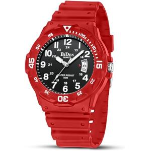 HANPOSH Orologio Uomo Giapponese Analogico Al Quarzo, Impermeabile, In Gomma Siliconica, Con Data Luminosa, Per Attività All'aria Aperta, Per Uomini e Uomini, Per Papà (Rojo Negro555)