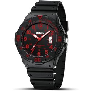 HANPOSH Orologio Uomo Giapponese Analogico Al Quarzo, Impermeabile, In Gomma Siliconica, Con Data Luminosa, Per Attività All'aria Aperta, Per Uomini e Uomini, Per Papà (Nero Nero Rosso77)