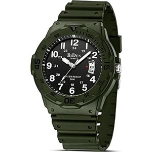 HANPOSH Orologio Uomo Orologi Analogico Al Quarzo Impermeabile In Gomma Siliconica Con Data Luminosa Attività All'aria Aperta Per Uomini e Uomini Per Papà