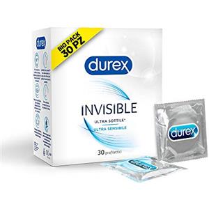 Durex Invisible Preservativi Ultra Sottili ad Alta Sensibilità, Maxiformato, 30 Profilattici
