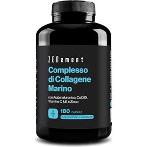 Zenement Collagene Marino con Acido Ialuronico, Coenzima Q10, 180 Capsule (Per 3 mesi) | Collagene Idrolizzato Naticol | Integratore Pelle, Articolazioni e Ossa | Senza Glutine | Zenement