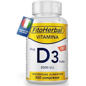 FitoHerbal Vitamina D 2000 UI ALTO DOSAGGIO 500 Compresse, Integratore Vitamina d3 2000 UI Supporto per Ossa Denti Muscoli, Integratori Sistema Immunitario Formato Famiglia, Made in Italy