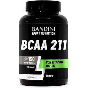 Bandini® AMINOACIDI RAMIFICATI BCAA 2 1 1 | 150 Compresse Amminoacidi Ramificati Fermentati con Vitamina B1 e B6 | 2.1.1 con Leucina, Isoleucina, Valina | Intra Pre Post Workout | Per Palestra | Vegan