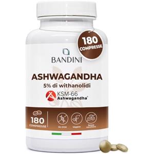 Bandini® Ashwagandha KSM-66® Vegan - 180 Compresse (6 Mesi) - Withania Somnifera - Integratore Naturale di Ginseng Indiano - Rimedio Ayurvedico per Stress, Mente e Corpo - 5% di withanolidi - KSM Pura